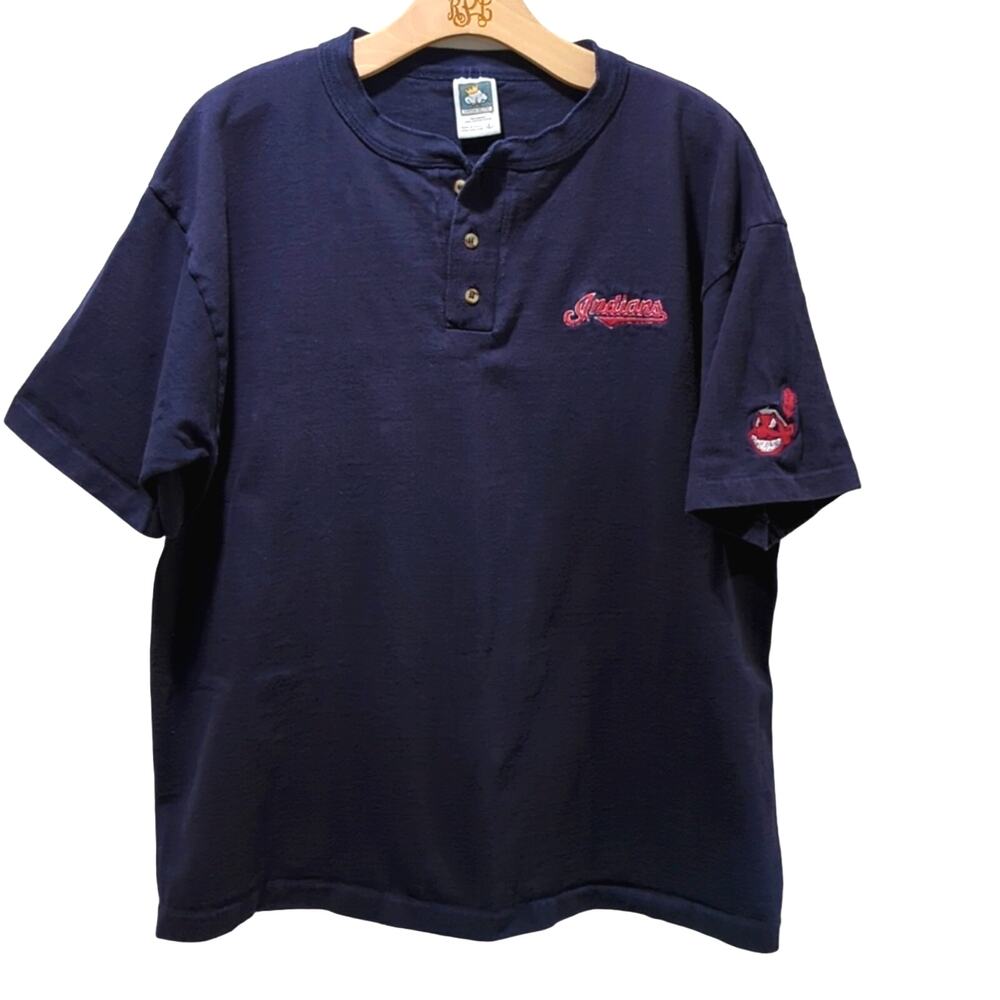 Cotton Deluxe Vintage Cleveland Indians Baseball Polo Men's L Embroidered 90s